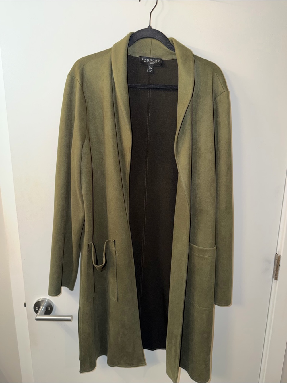 Laundry By Shelli Segal Olive Open-Front Duster Coat